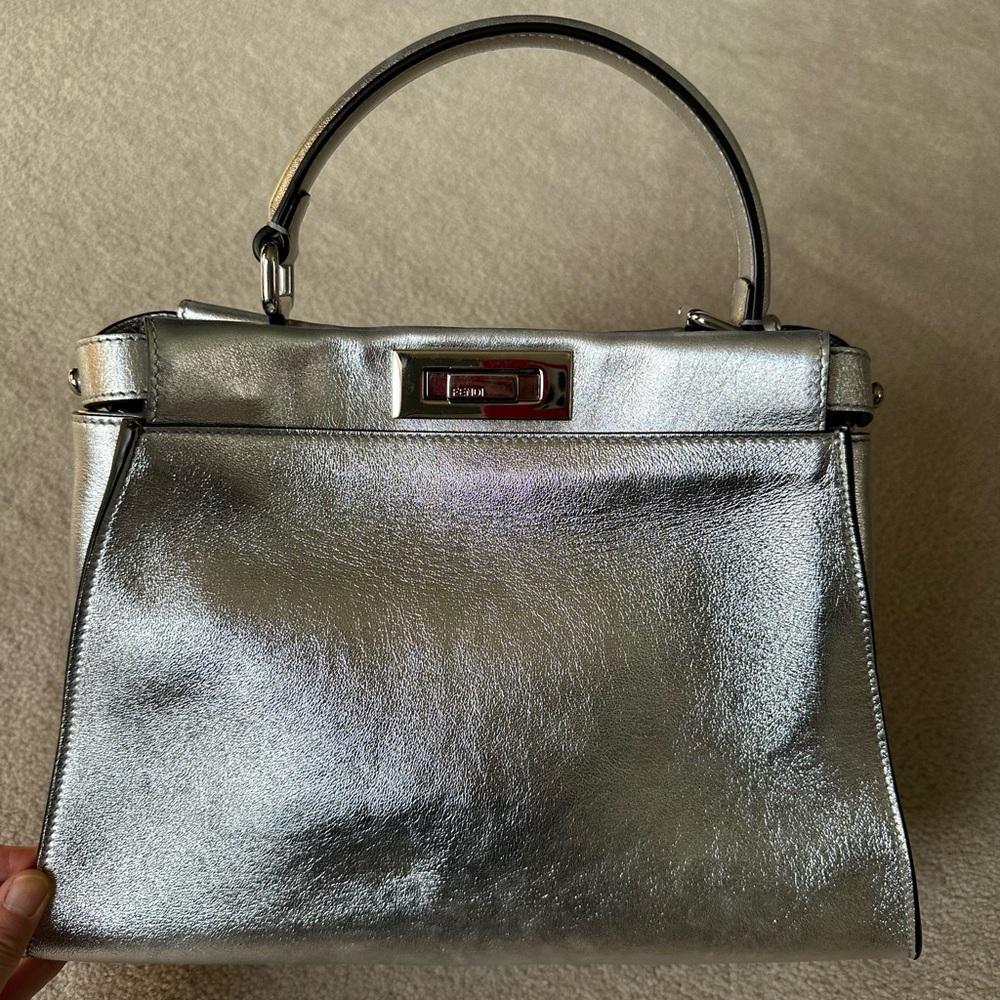 Fendi Medium Silver Leather Peekaboo